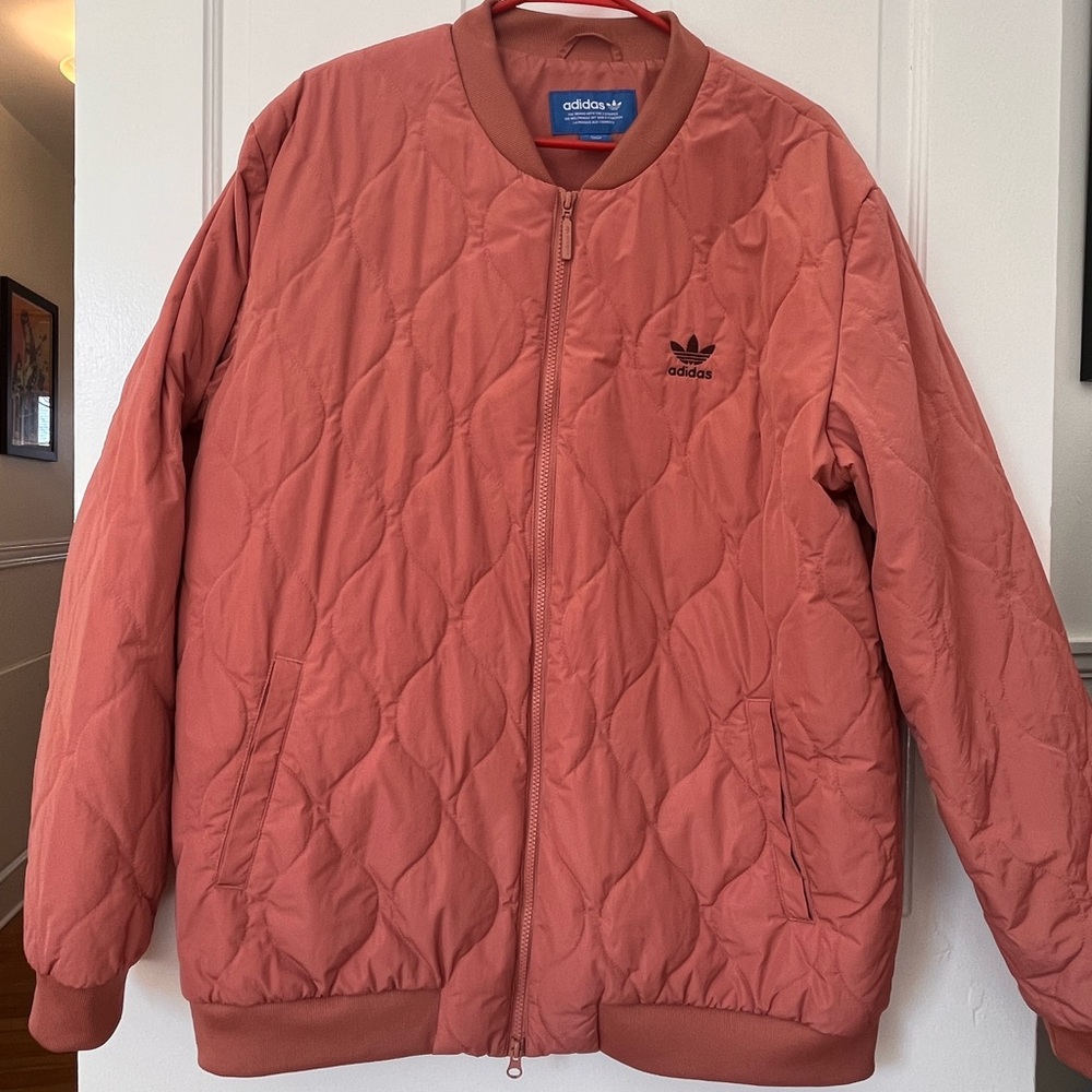 adidas Quilted Bomber Jacket in Dusty Rose